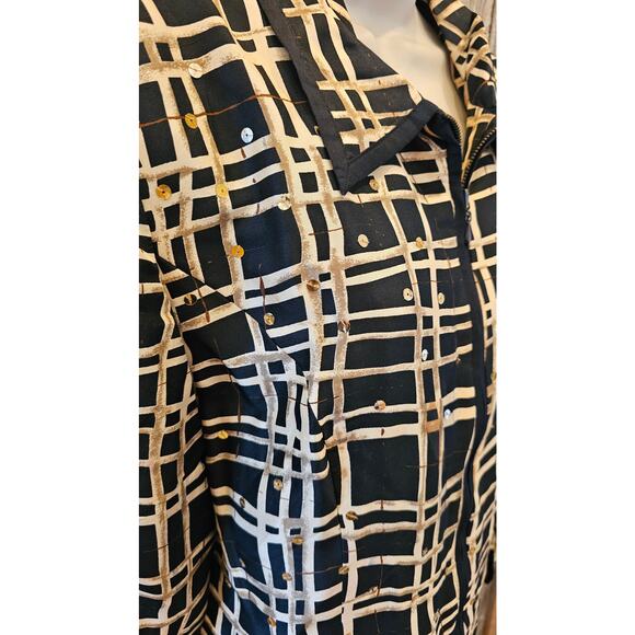 Silkland vintage silk sequin geometric full zip shaket jacket sparkle L large ^^ - Picture 4 of 10